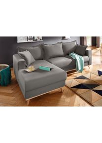 Ecksofa Home Affaire "Edina L-Form", grau (grau, filzoptik), B:228cm H:83cm T:151cm, Webstoff (100% Polyester);Baumwollmix (50% Baumwolle, 50% Polyester);Baumwollmix (50% Baumwolle, 50% Polyester), Sofas, Ecksofa, auch in Baumwollmix-Bezug, im skandinavischem Stol