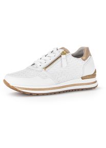 Keilsneaker Gabor "TURIN", Damen, Gr. 44, wei&szlig; (wei&szlig;, platinfarben), Kalbsleder, Nappaleder, Schuhe Keilsneaker, Freizeitschuh, Halbschuh, Schn&uuml;rschuh mit sch&ouml;nen Metallic-Details