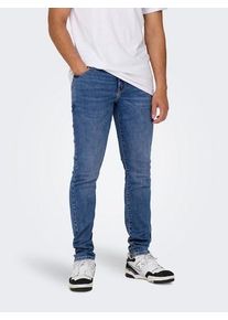 Only & Sons Skinny-fit-Jeans ONLY & SONS "LOOM LIFE JOG", Herren, Gr. 33, L&auml;nge 32, blau (medium blau denim), Denim/Jeans, Obermaterial: 98% Baumwolle, 2% Elasthan, Abriebeffekte, sehr schmal lang, Jeans Skinny-fit-Jeans