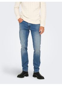 Only & Sons Regular-fit-Jeans ONLY & SONS "ONSWEFT REGULAR MAT DNM NOOS", Herren, Gr. 33, L&auml;nge 30, light med blau denim, Denim/Jeans, Obermaterial: 99% Baumwolle, 1% Elasthan, Abriebeffekte, normal, Jeans Regular-fit-Jeans