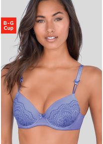 Schalen-BH Lascana "Aurora", Damen, Gr. 95, Cup G, kornblumenblau, Microtouch, Obermaterial: 53% Polyamid, 38% Polyester, 9% Elasthan, BHs Schalen-BH, mit B&uuml;gel und zarter Spitze, Dessous