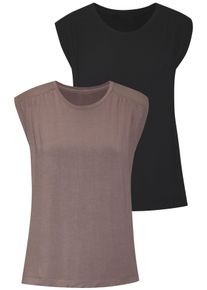 Shirttop Lascana "mit Schulterraffung", Damen, Gr. 48/50, grau (taupe, schwarz), Single Jersey, Obermaterial: 95% Viskose, 5% Elasthan, unifarben, Basic, figurumspielend normal, Rundhals, Tops Shirttop, aus weichem Viskose-Stretch