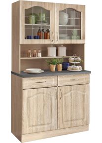 Wiho-K&uuml;chen K&uuml;chenbuffet WIHO K&Uuml;CHEN "Linz", beige (front: landhaus eiche, korpus: sonoma eiche, arbeitsplatte: granit grau), B:100cm H:180cm T:50cm, Schr&auml;nke, K&uuml;chenbuffet, 100 cm breit, in Landhaus-Optik