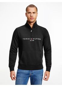 Sweatshirt Tommy Hilfiger "TOMMY LOGO MOCKNECK", Herren, Gr. S, schwarz, Obermaterial: 70% Baumwolle, 30% Polyester, normal, Rippb&uuml;ndchen, Sweatshirts Sweatshirt