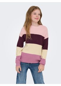 Strickpullover KIDS Only "KOGSANDY L/S STRIPE PULLOVER KNT NOOS", M&auml;dchen, Gr. 122/128, rosa (mauve wine stripes:chalk pink, birch, mauve orchid), Strick, Obermaterial: 50% Viskose, 27% Nylon, 23% Polyester, gestreift, regular fit h&uuml;ftlang, Rundhals, B&uuml;ndchen, Pullover Strickpullover