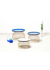Beistelltisch Kayoom "Laudatio Beistelltisch-Set, Beistelltische im 3er-Set,Gitteroptik", blau (blau, grau, wei&szlig;), B:40cm H:26cm T:50cm, Eisen, Tische, Beistelltisch, 3er-Set, vielf&auml;ltig einsetzbar, aktuelle Farben