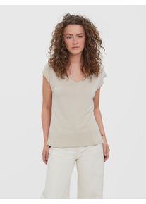 V&eacute;ro Moda V-Shirt VERO MODA "VMFILLI SS V-NECK TEE GA NOOS", Damen, Gr. L, beige (silber lining), Jersey, Obermaterial: 70% Modal, 30% Polyester, unifarben, relaxed fit normal, V-Ausschnitt, Shirts V-Shirt, Materialmix, relaxed fit