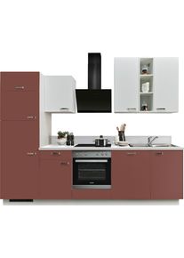 K&uuml;che KOCHSTATION "KS-Bari", wahlw. mit E-Ger&auml;ten & Geschirrsp&uuml;ler", rot (k&uuml;che: rot, korpus: wei&szlig;, arbeitsplatte: wei&szlig; steinstruktur), B:280cm T:60cm, Komplettk&uuml;chen-Sets, K&uuml;che, Soft-Close-Funktion und Vollauszug, vormontiert, Breite 280 cm