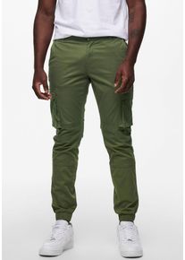 Only & Sons Cargohose ONLY & SONS "ONSCAM STAGE CARGO CUFF LIFE 6687 NOOS", Herren, Gr. 32, L&auml;nge 32, gr&uuml;n (olive night), Web, Obermaterial: 98% Baumwolle, 2% Elasthan, unifarben, l&auml;ssig geschnitten normal, Hosen Cargohose