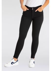 Levi's R&ouml;hrenjeans LEVI'S "711 DOUBLE BUTTON", Damen, Gr. 34, L&auml;nge 32, blau (midnight gaze), Denim/Jeans, Obermaterial: 73% Baumwolle, 26% Polyester, 1% Elasthan, skinny fit, Jeans R&ouml;hrenjeans