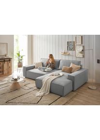 Ecksofa Home Affaire "NEU: SHERWOOD XXL 284, Big-Sofa L-Form, tiefe Sitzfl&auml;che 95 cm, Cord", silber (silbergrau), B:284cm H:90cm T:195cm, 100% Polyester, Sofas, Ecksofa, Recamiere rechts/links, als Schlafsofa stellbar, Cord u. Leinenoptik