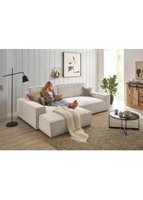 Ecksofa Home Affaire "NEU: SHERWOOD XXL 284, Big-Sofa L-Form, tiefe Sitzfl&auml;che 95 cm, Cord", beige (hellbeige), B:284cm H:90cm T:195cm, 100% Polyester, Sofas, Ecksofa, Recamiere rechts/links, als Schlafsofa stellbar, Cord u. Leinenoptik