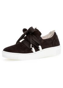 Plateausneaker Gabor, Damen, Gr. 37, schwarz-wei&szlig; (schwarz, wei&szlig;), Nubukleder, Schuhe Plateausneaker, Slip-On Sneaker, Slipper, Schn&uuml;rschuh mit aufgesetzter Zierschn&uuml;rung