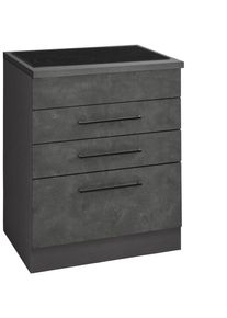 Kochfeldumbauschrank KOCHSTATION "KS-Tulsa", grau (betonfarben dunkel), B:60cm H:85cm T:60cm, Schr&auml;nke, Kochfeldumbauschrank, 60 cm breit, 2 Schubladen, 1 gro&szlig;er Auszug, schwarzer Metallgriff