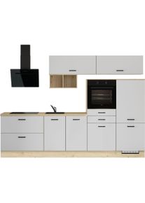 K&uuml;chenzeile IMPULS K&Uuml;CHEN "M&uuml;nchen", Ausrichtung w&auml;hlbar, Schubk&auml;sten mit Soft-Close", wei&szlig; (k&uuml;che: wei&szlig;, front: wei&szlig;, korpus: eiche, nachbildung hell, arbeitsplatte: eiche, nachbildung hell), B:300cm H:213,4cm T:60cm, Komplettk&uuml;chen-Sets, K&uuml;chenzeile, vormontiert, wahlweise mit E-Ger&auml;ten, Breite 300 cm