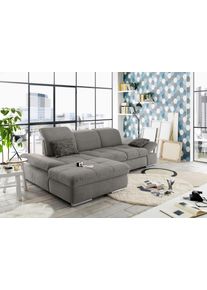 Ecksofa "SO4100 V", grau, B:284cm H:80cm T:190cm, SET ONE BY Musterring, Sofas, Ecksofa, mit verstellbaren Kopfteilen, wahlweise mit Funktionen, Cord-Bezug