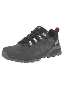 Wanderschuh Jack Wolfskin "REFUGIO TEXAPORE LOW W", Damen, Gr. 40,5, schwarz (schwarzsteel, lila), Textil, Veloursleder, Schuhe Wanderschuh, wasserdicht, Trekkingschuh