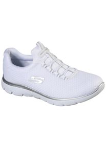Slip-On Sneaker Skechers "SUMMITS", Damen, Gr. 42, Textil, silber (wei&szlig;, silberfarben), Schuhe Slip-On Sneaker, Freizeitschuh, Komfortschuh mit sto&szlig;d&auml;mpfender Zwischensohle