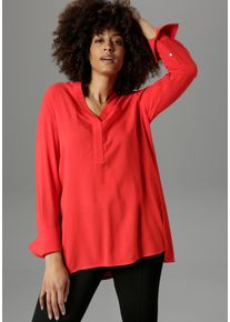 Longbluse Aniston SELECTED, Damen, Gr. 46, rot, Web, Obermaterial: 100% Viskose, unifarben, Basic, l&auml;ssig geschnitten lang, V-Ausschnitt, lange Manschette, Blusen Longbluse, mit extra-langen Manschetten