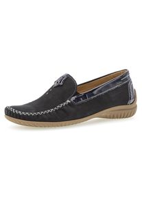 Mokassin Gabor "FLORENZ", Damen, Gr. 43, blau (nachtblau), Lackleder, Nubukleder, Schuhe Mokassin, Slipper, Schlupfschuh mit Gummizug, Weite G (=weit)