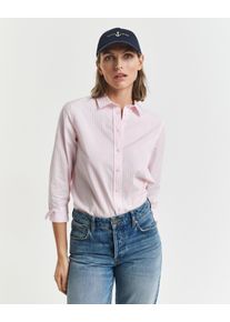 Hemdbluse Gant "REG POPLIN STRIPED SHIRT", Damen, Gr. 42, rosa (light pink), Popeline, Obermaterial: 100% Baumwolle, gestreift, regular fit h&uuml;ftlang, Blusen Hemdbluse, mit einer kleinen Logostickerei auf der Brust
