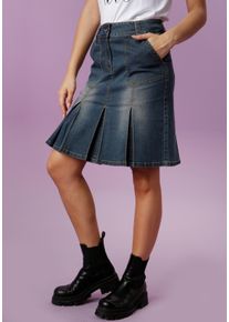 Jeansrock Aniston CASUAL, Damen, Gr. 40, blau (blau used), Web, Obermaterial: 79% Baumwolle, 19% Polyester, 2% Elasthan, used, Basic, figurbetont knieumspielend, R&ouml;cke Jeansrock, mit eingelegten Falten