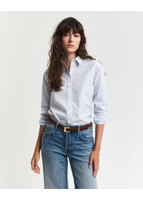Hemdbluse Gant "REG POPLIN STRIPED SHIRT", Damen, Gr. 44, blau (light blau), Popeline, Obermaterial: 100% Baumwolle, gestreift, regular fit h&uuml;ftlang, Blusen Hemdbluse, mit einer kleinen Logostickerei auf der Brust