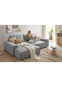 Ecksofa Home Affaire "NEU: SHERWOOD XXL 284, Big-Sofa L-Form, tiefe Sitzfl&auml;che 95 cm, Cord", silber (silbergrau), B:284cm H:90cm T:195cm, 100% Polyester, Sofas, Ecksofa, Recamiere rechts/links, als Schlafsofa stellbar, Cord u. Leinenoptik