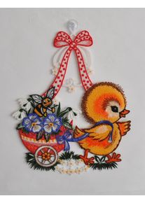 Fensterdekoration Stickereien Plauen "Fensterbild K&uuml;ken mit Wagen", bunt, B:21cm H:26cm T:0,5cm, Polyester, Fensterbilder, Fensterdekoration, Plauener Spitze