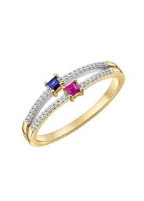 Fingerring Firetti "Schmuck Geschenk Gold 333 Damenring Ring mehrreihige Optik" Gr. 56, rosa (gelbgoldfarben, wei&szlig;goldfarben, rot, dunkelblau, kristallwei&szlig;), Fingerringe, Damen, 56, Gelbgold 333, 2mm, Fingerring, mit Rubin, Saphir, Zirkonia (synth.)