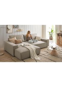 Ecksofa Home Affaire "NEU: SHERWOOD XXL 284, Big-Sofa L-Form, tiefe Sitzfl&auml;che 95 cm, Cord", braun (hellbraun), B:284cm H:90cm T:195cm, 100% Polyester, Sofas, Ecksofa, Recamiere rechts/links, als Schlafsofa stellbar, Cord u. Leinenoptik