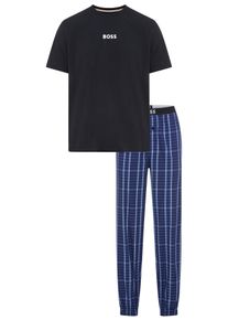 Pyjama BOSS "Easy Long Set TShirt", Herren, Gr. M, medium blau 423, Jersey, Obermaterial: 100% Baumwolle, Rundhals, Homewear-Sets Pyjama