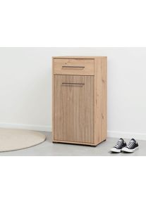 Schuhschrank Inosign "Landes, Schuhkommode, Schuhregal, mit einer Schublade, H&ouml;he 102 cm", braun (artisan eiche), B:54,5cm H:101,5cm T:40cm, Holzwerkstoff, Kunststoff, Metall, Schr&auml;nke, Schuhschrank, Artisan Eiche, Fron mit schwarzen Streifen, mit 1 T&uuml;r, 1 Schubkasten