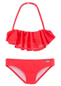 Bandeau-Bikini Buffalo, Kinder, Gr. 134/140, N-Gr, rot (hummer), Polyamid, unifarben, Bikini-Sets Bandeau-Bikini, mit modischem Volant