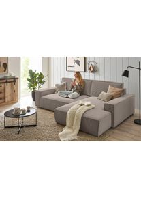 Ecksofa Home Affaire "NEU: SHERWOOD XXL 284, Big-Sofa L-Form, tiefe Sitzfl&auml;che 95 cm, Cord", greige, B:284cm H:90cm T:195cm, 100% Polyester, Sofas, Ecksofa, Recamiere rechts/links, als Schlafsofa stellbar, Cord u. Leinenoptik