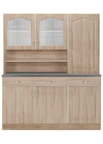 Wiho-K&uuml;chen K&uuml;chenbuffet WIHO K&Uuml;CHEN "Linz", braun (front: landhaus eiche, korpus: sonoma eiche, arbeitsplatte: granit grau), B:150cm H:180cm T:50cm, Schr&auml;nke, K&uuml;chenbuffet, 150 cm breit, in Landhaus-Optik