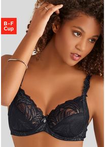 B&uuml;gel-BH Nuance, Damen, Gr. 75, Cup F, schwarz, Spitze, Obermaterial: 88% Polyamid, 12% Elasthan, BHs B&uuml;gel-BH, aus floraler Spitze mit verzierten Tr&auml;gern, Dessous
