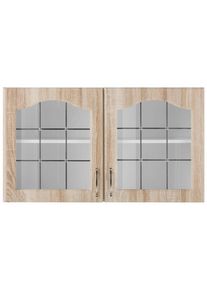 Wiho-K&uuml;chen Glash&auml;ngeschrank WIHO K&Uuml;CHEN "Linz", braun (front: landhaus eiche, korpus: sonoma eiche), B:100cm H:56,5cm T:35cm, Schr&auml;nke, Glash&auml;ngeschrank, 100 cm breit, mit 2 Glast&uuml;ren