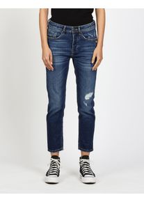 Boyfriend-Jeans Gang "94NICA CROPPED", Damen, Gr. 32, N-Gr, real destroy midblau, Denim/Jeans, Obermaterial: 90% Baumwolle, 8% Polyester, 2% Elasthan, bequem kn&ouml;chelfrei, Jeans Boyfriend-Jeans, mit geraden und verk&uuml;rzten Beinverlauf