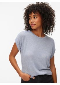 V&eacute;ro Moda Kurzarmpullover VERO MODA "VMBRIANNA SS O-NECK PULLOVER BOO REP", Damen, Gr. L, blau (brunnera blau detail:with birch melange), Feinstrick, Obermaterial: 58% Viskose, 38% Polyester, 4% Elasthan, meliert, unifarben, normal normal, Rundhals, angeschnitten,mit Umschlag, Pullover Kurzarmpullover, mit &uuml;berschnittenen Schultern mit Umschlagsaum
