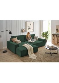 Ecksofa Home Affaire "NEU: SHERWOOD XXL 284, Big-Sofa L-Form, tiefe Sitzfl&auml;che 95 cm, Cord", gr&uuml;n (dunkelgr&uuml;n), B:284cm H:90cm T:195cm, 100% Polyester, Sofas, Ecksofa, Recamiere rechts/links, als Schlafsofa stellbar, Cord u. Leinenoptik