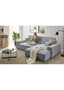 Ecksofa Home Affaire "NEU: SHERWOOD XXL 284, Big-Sofa L-Form, tiefe Sitzfl&auml;che 95 cm, Cord", grau (hellgrau), B:284cm H:90cm T:195cm, 100% Polyester, Sofas, Ecksofa, Recamiere rechts/links, als Schlafsofa stellbar, Cord u. Leinenoptik