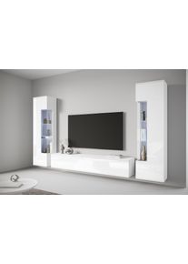 Wohnwand OTTO HOME "Kenia, Vitrine T&uuml;ranschlag links/rechts wechselbar", wei&szlig; (wei&szlig;, wei&szlig; hochglanz), B:270cm, Glas, Hartfaserplatte, Holzwerkstoff, Kunststoff, Kastenm&ouml;bel-Sets, Wohnwand, Vitrinen mit Eckverglasung, h&auml;ngend und stehend montierbar