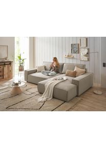 Ecksofa Home Affaire "NEU: SHERWOOD XXL 284, Big-Sofa L-Form, tiefe Sitzfl&auml;che 95 cm, Cord", braun (hellbraun), B:284cm H:90cm T:195cm, 100% Polyester, Sofas, Ecksofa, Recamiere rechts/links, als Schlafsofa stellbar, Cord u. Leinenoptik