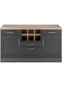 Unterschrank KOCHSTATION "KS-Stockholm", grau (grau matt), B:150cm H:85cm T:60cm, MDF, Schr&auml;nke, Unterschrank, 150 cm breit, hochwertige MDF-Fronten mit Fr&auml;sung, viel Stauraum