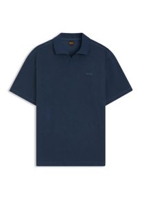 Poloshirt BOSS Orange "Pe", Herren, Gr. L, blau (open blau466), Frottee, Obermaterial: 100% Baumwolle, unifarben, regular fit h&uuml;ftlang, V-Ausschnitt, Shirts Poloshirt, aus Frottee-Qualit&auml;t