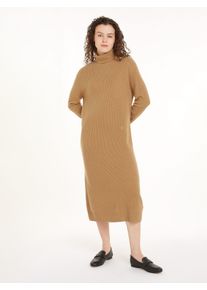 Strickkleid Tommy Hilfiger "WOOL CASH ROLL-NK LONG DRESS", Damen, Gr. L (40), N-Gr, gr&uuml;n (classic khaki), Strick, Obermaterial: 90% Wolle, 10% Kaschmir, unifarben, figurbetont ca. Mitte Wade, eingesetzt ohne B&uuml;ndchen, Kleider Strickkleid, mit Logostickerei, in Rippoptik
