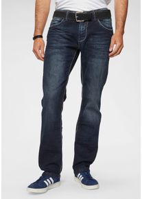 Straight-Jeans CAMP DAVID "NI:CO:R611", Herren, Gr. 38, L&auml;nge 34, blau (schwarz, used), Denim/Jeans, Obermaterial: 99% Baumwolle, 1% Elasthan, straight fit, Jeans Straight-Jeans, mit markanten Steppn&auml;hten