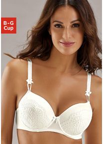 Schalen-BH Lascana "Aurora", Damen, Gr. 70, Cup C, beige (creme), Microtouch, Obermaterial: 53% Polyamid, 38% Polyester, 9% Elasthan, BHs Schalen-BH, mit B&uuml;gel und zarter Spitze, Dessous