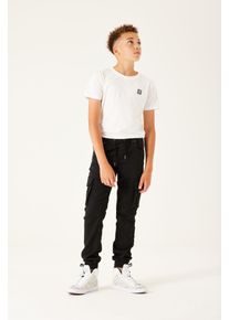 Cargohose Garcia, Jungen, Gr. 170, N-Gr, schwarz, Web, Obermaterial: 80% Baumwolle, 18% Polyester, 2% Elasthan, unifarben, regular fit kn&ouml;chellang, Hosen Cargohose, for BOYS